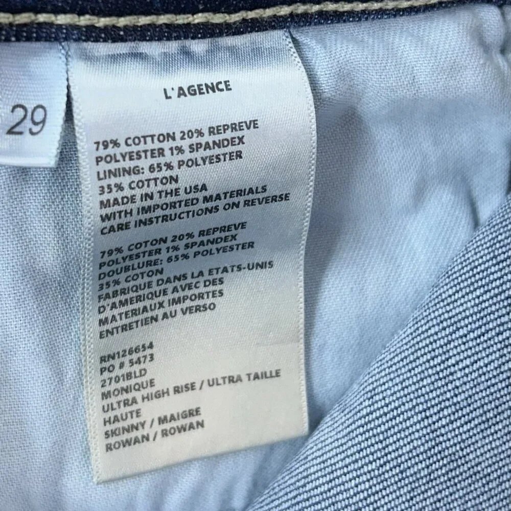 NEW L’agence Monique Ultra‎ High Rise Skinny Jeans Womens Size 29